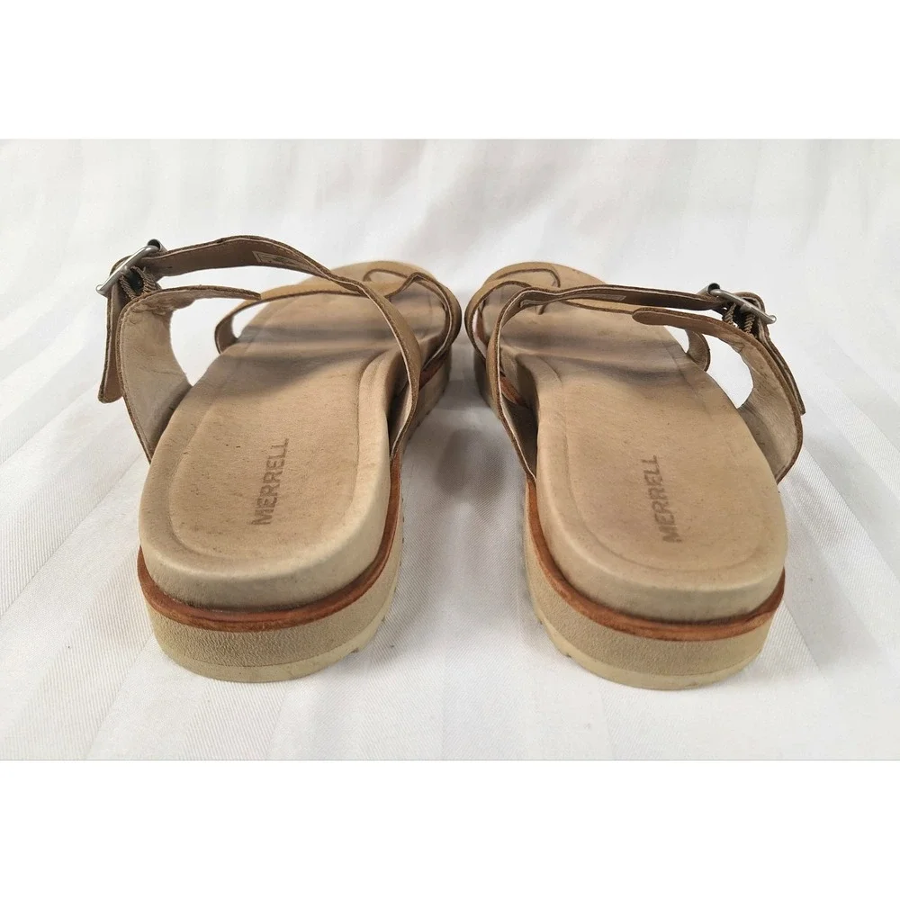 Merrell Juno Buckle‎ Slide Sandals Womens 9 Camel Leather Toe Loop Tan